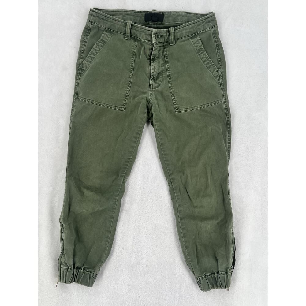 J Crew Army Green Pants Zipper Leg 4P Slim Chino Cropped Ankle Skinny Leg
